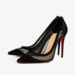 Black Mesh Stiletto with suede Trim