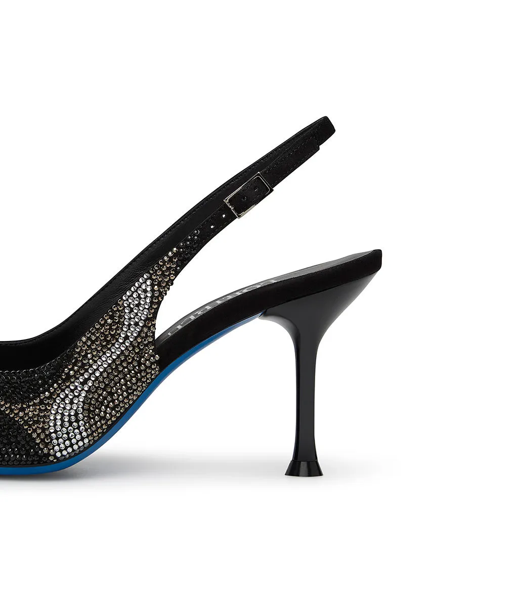 Black nappa leatheR jewel slingback pumps