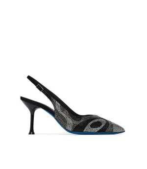 Black nappa leatheR jewel slingback pumps