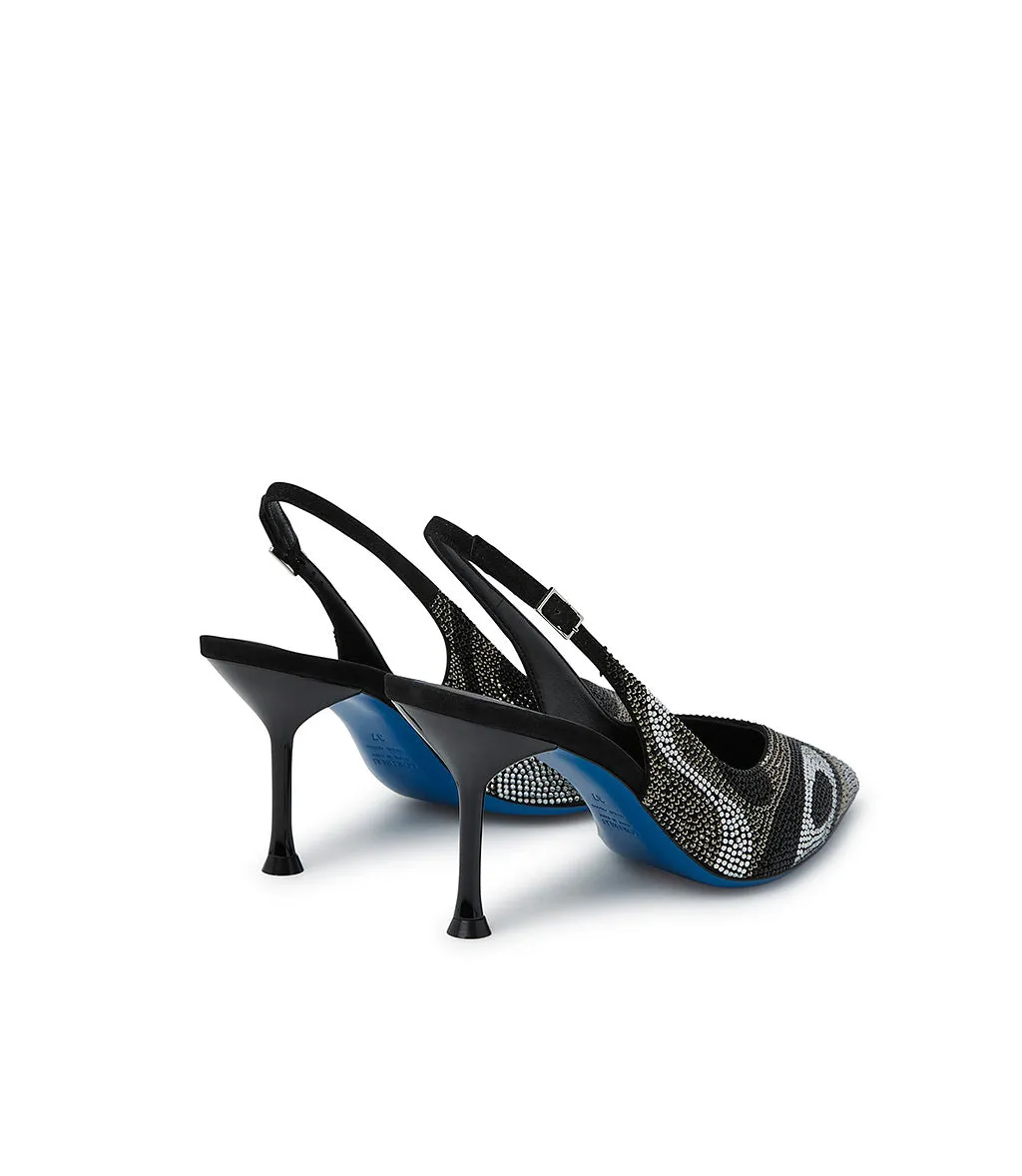 Black nappa leatheR jewel slingback pumps