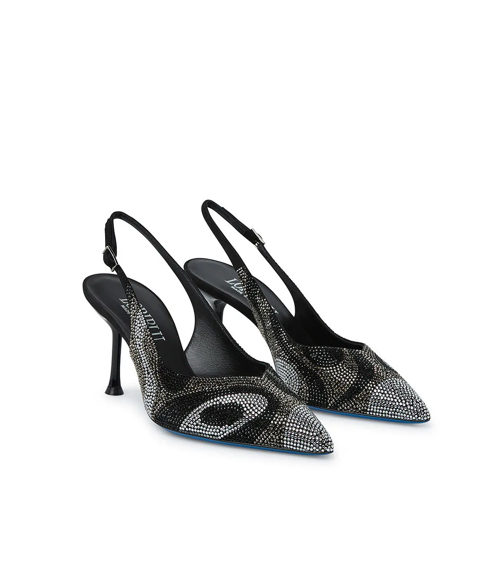 Black nappa leatheR jewel slingback pumps