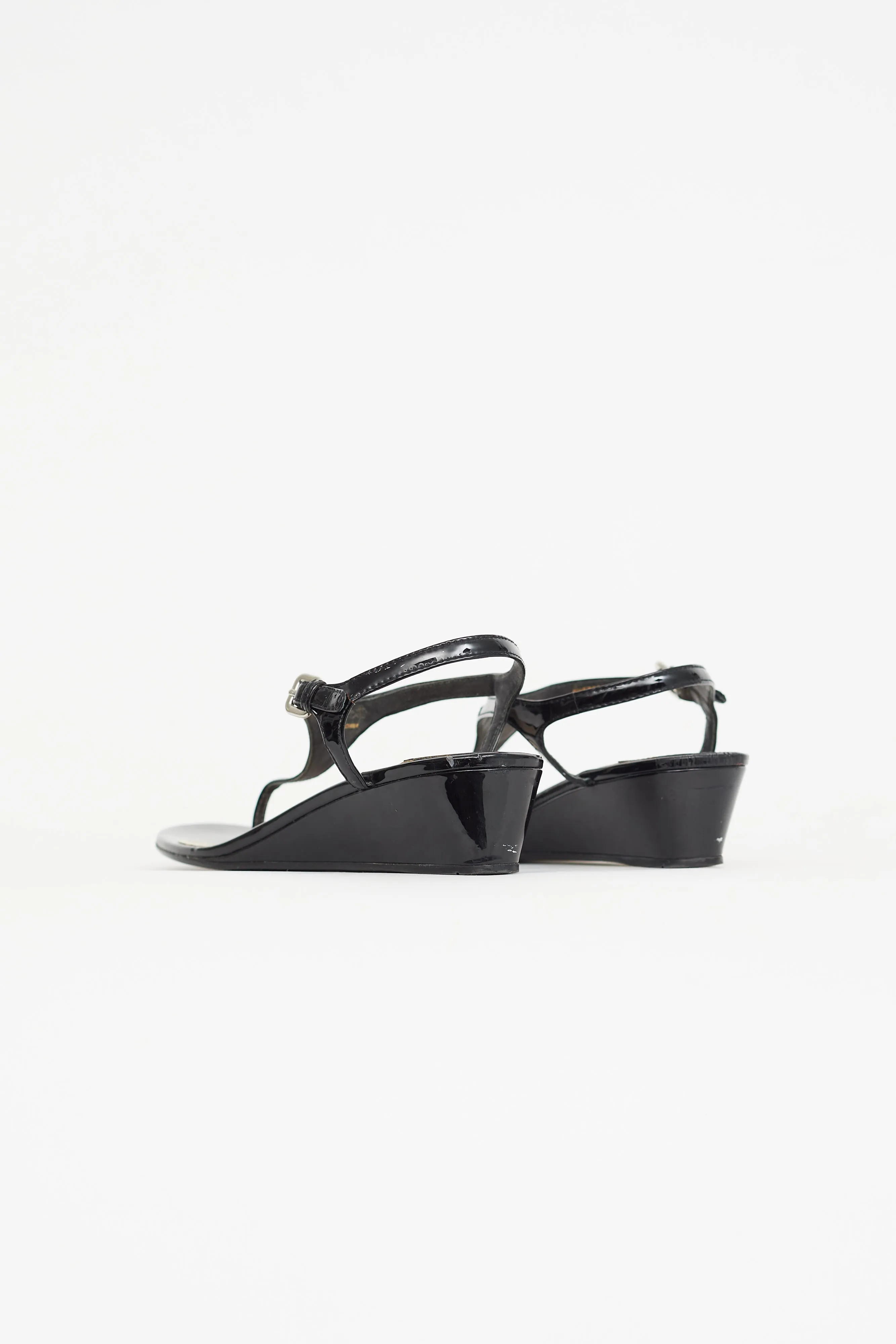 Black Patent Leather Wedge Sandal