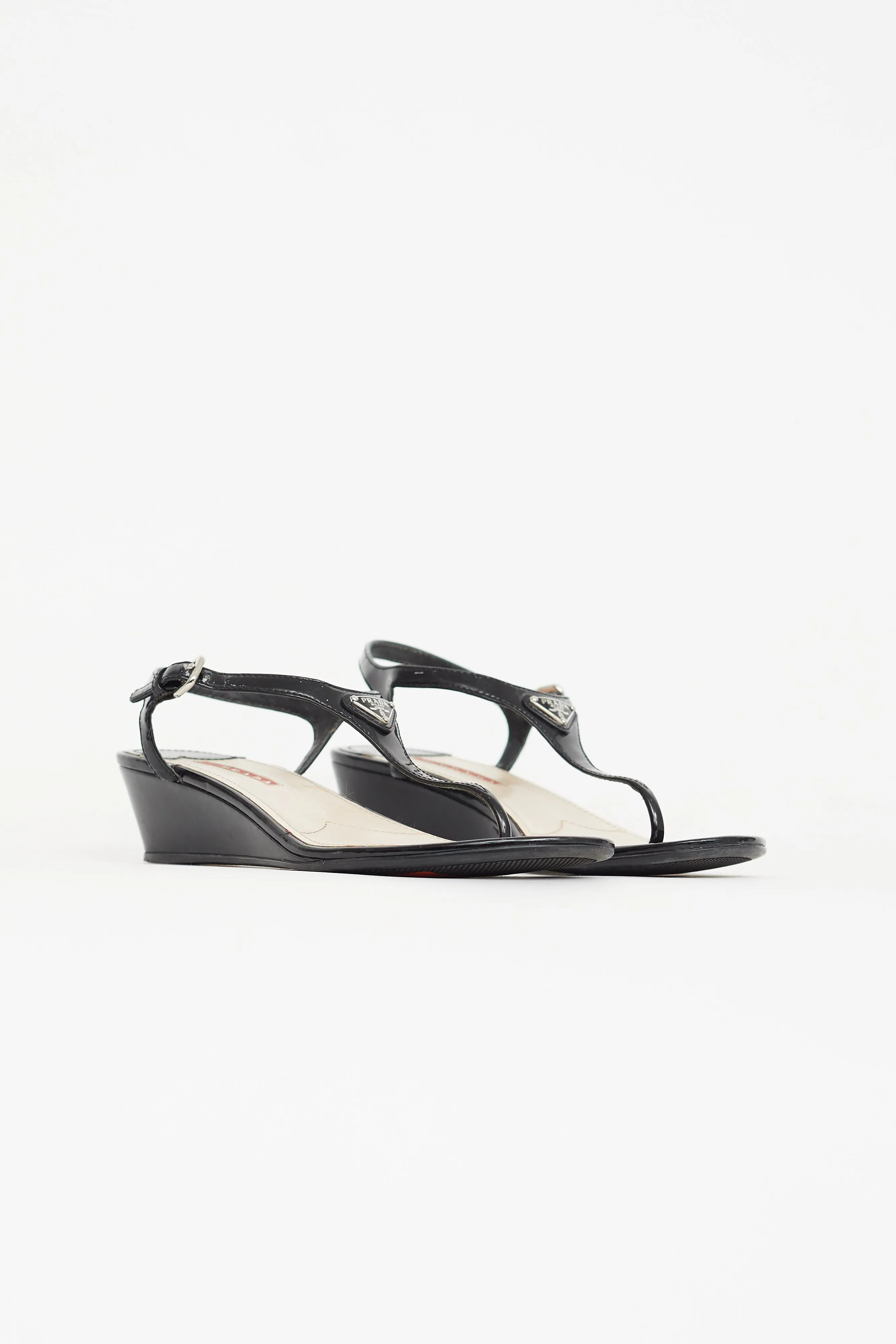 Black Patent Leather Wedge Sandal
