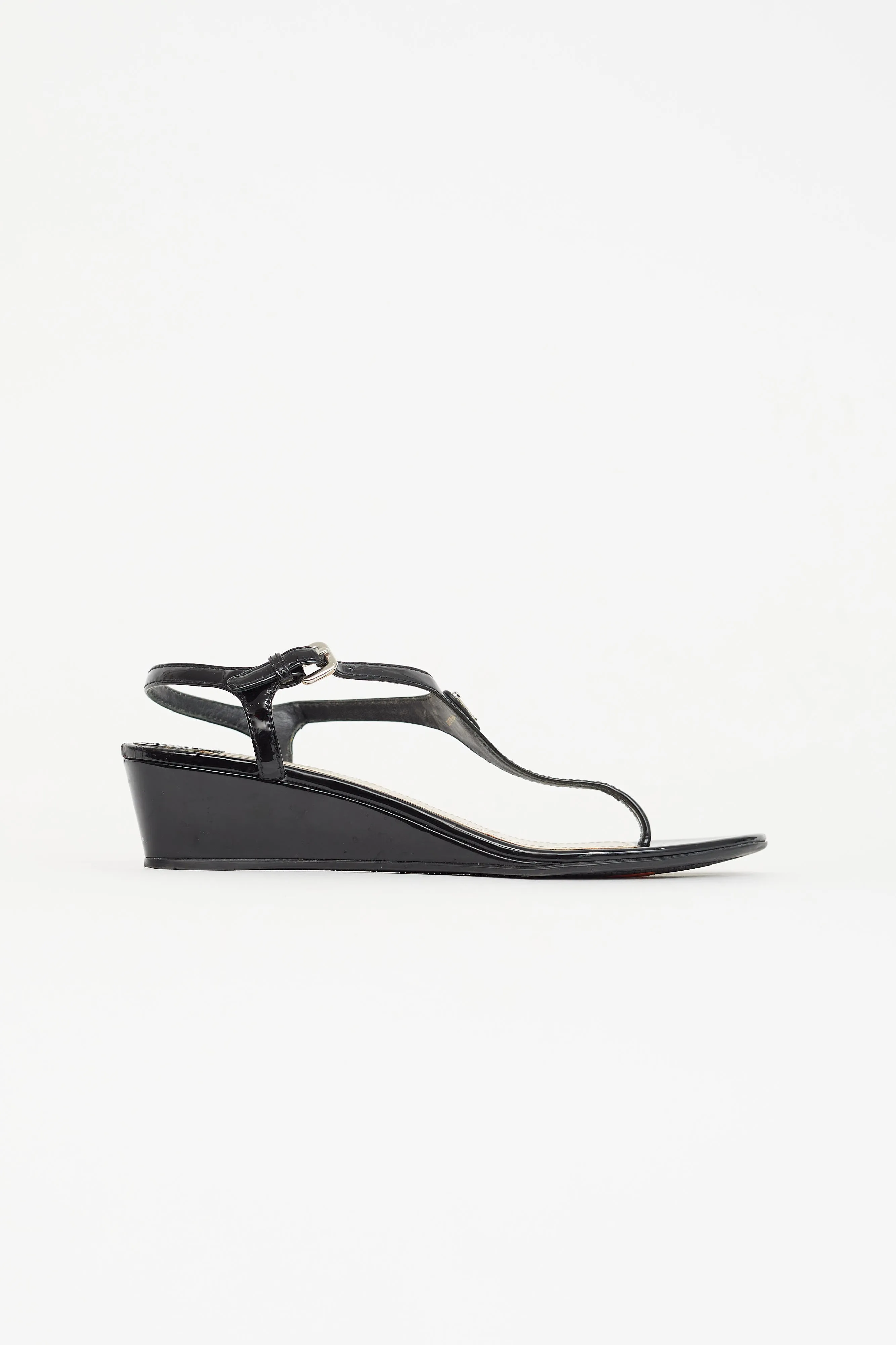 Black Patent Leather Wedge Sandal