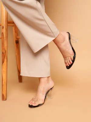 Black Perspex Stylish Slip-On Block Mules (TC-NK-007-BLK)