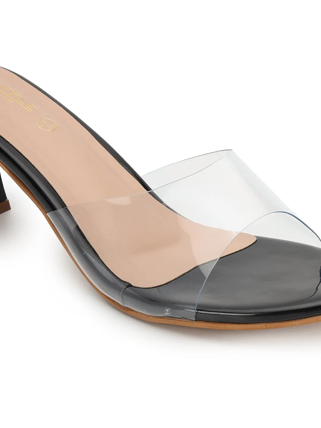 Black Perspex Stylish Slip-On Stiletto Mules (TC-NK-008-BLK)