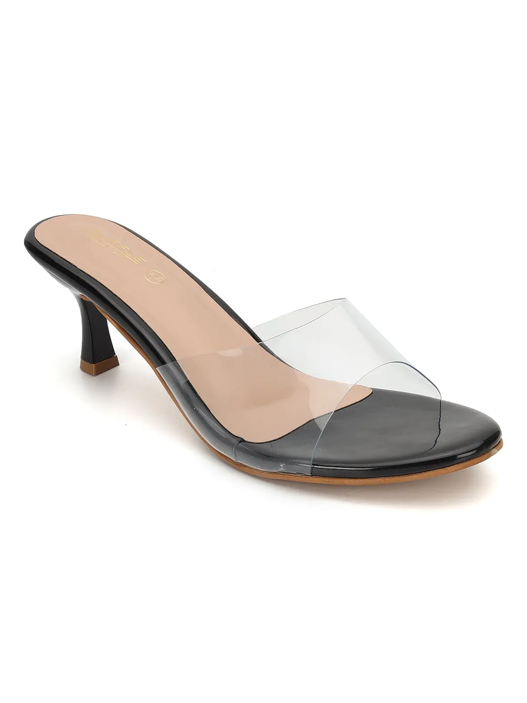 Black Perspex Stylish Slip-On Stiletto Mules (TC-NK-008-BLK)
