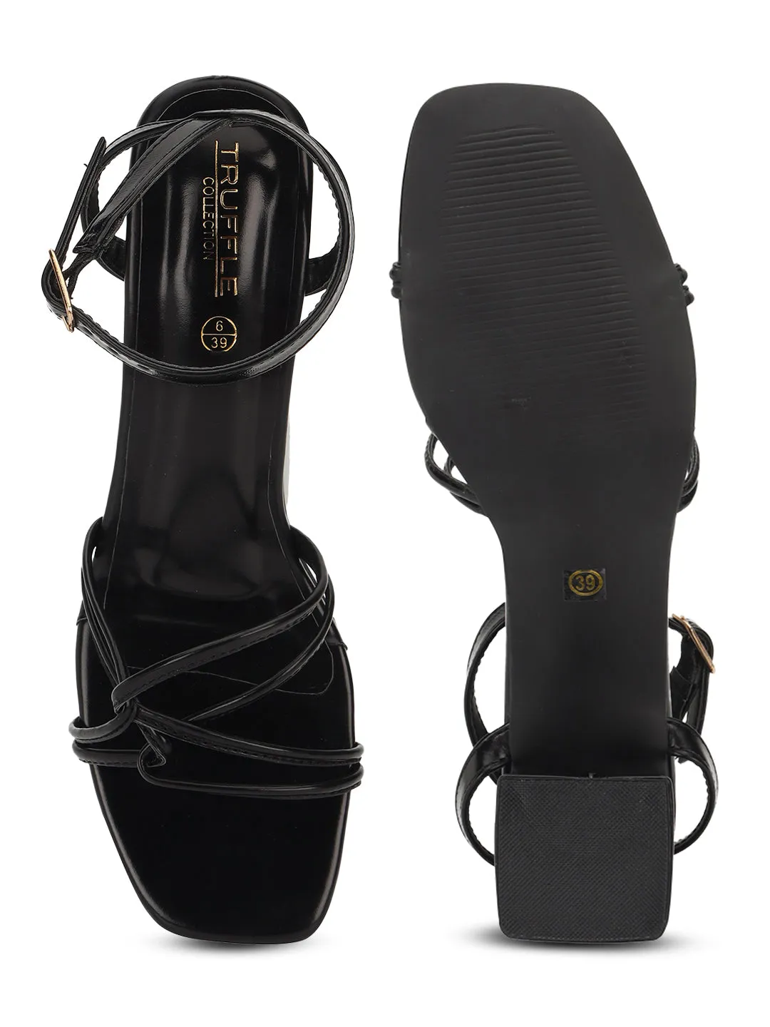Black PU Stylish Buckle Block Sandals (TC-NK-002-BLKMET)