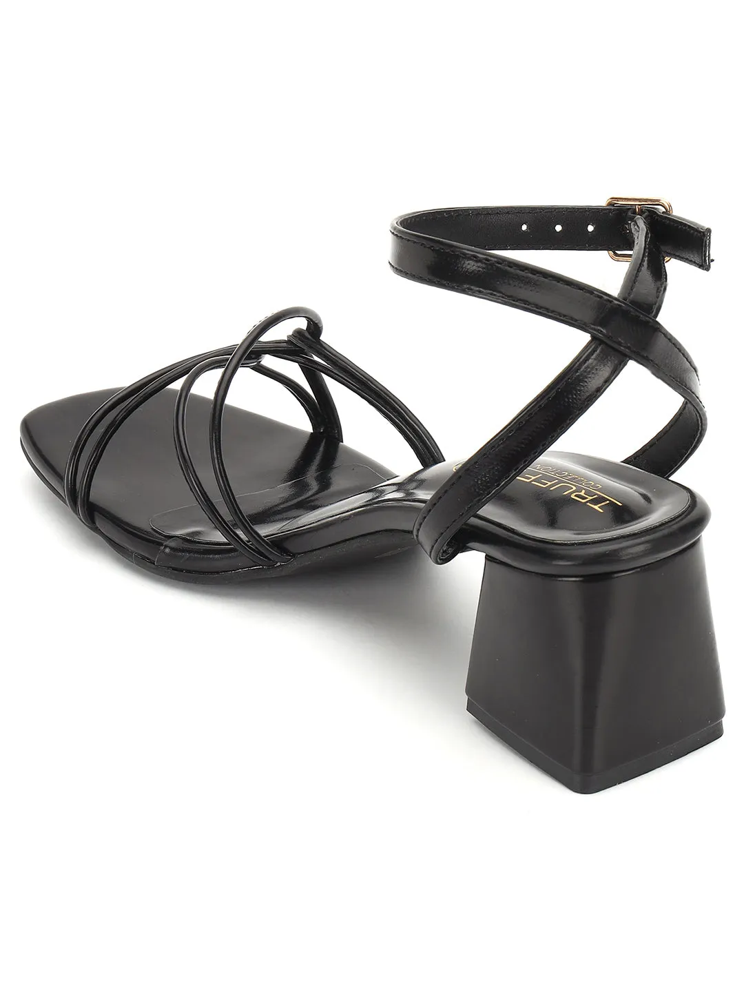 Black PU Stylish Buckle Block Sandals (TC-NK-002-BLKMET)