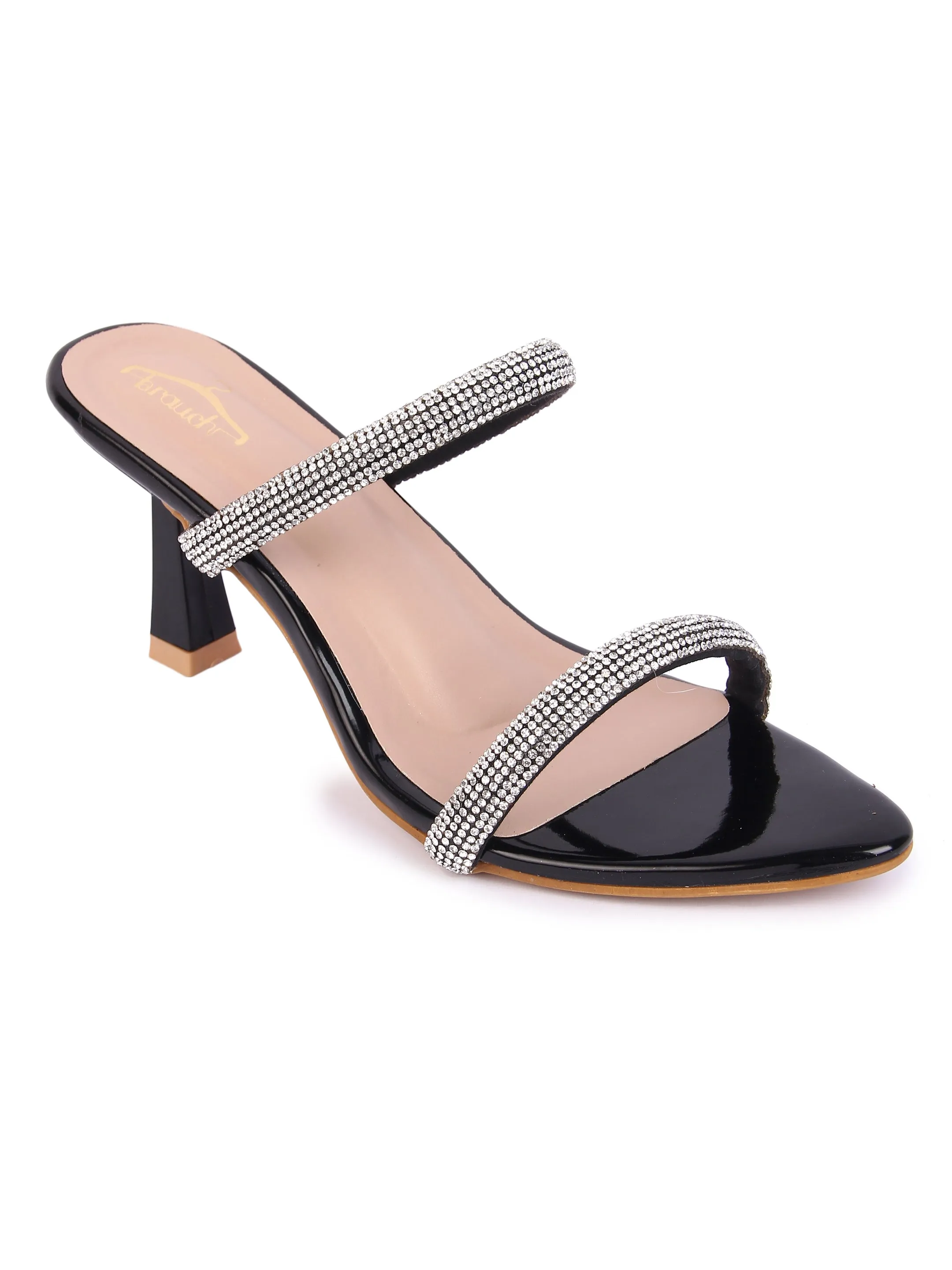 Black Rhinestone Kitten Heel