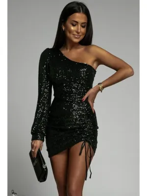 Black Sequin One Shoulder Mini Dress