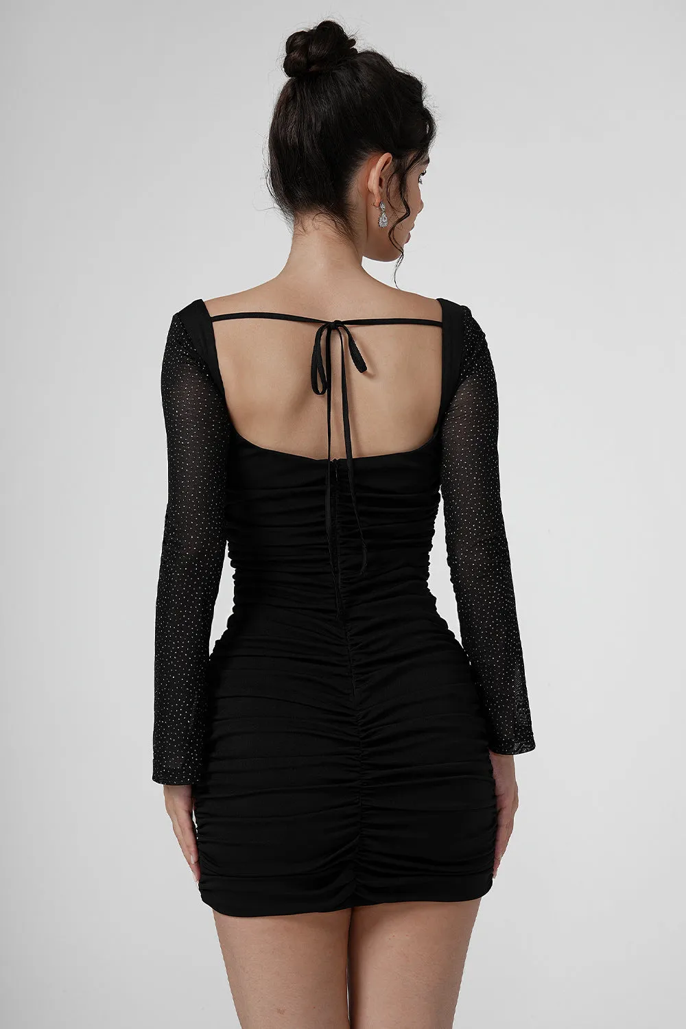 Black Square Neck Lace-Up Mini Dress
