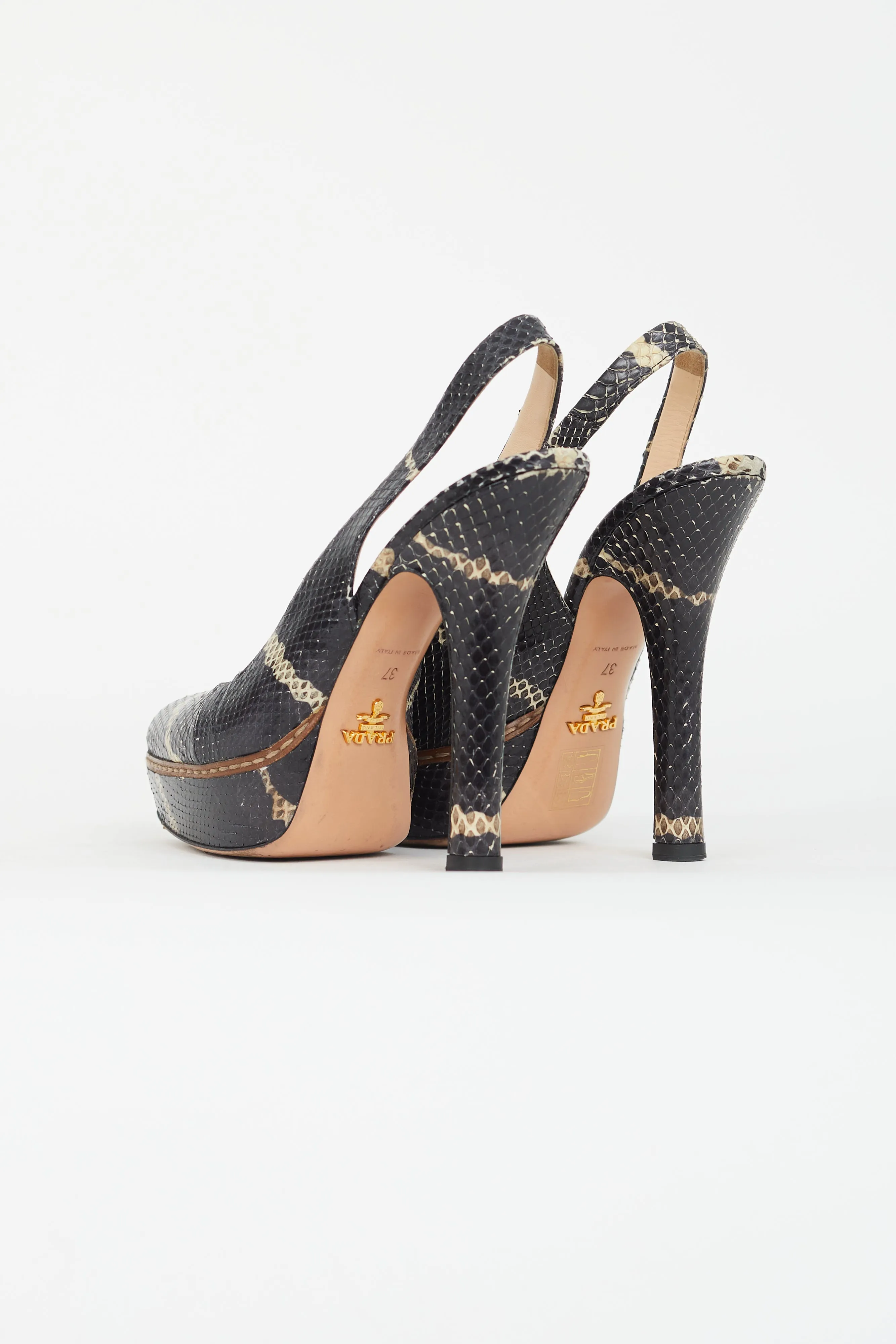 Black Texture Leather Slingback Pump