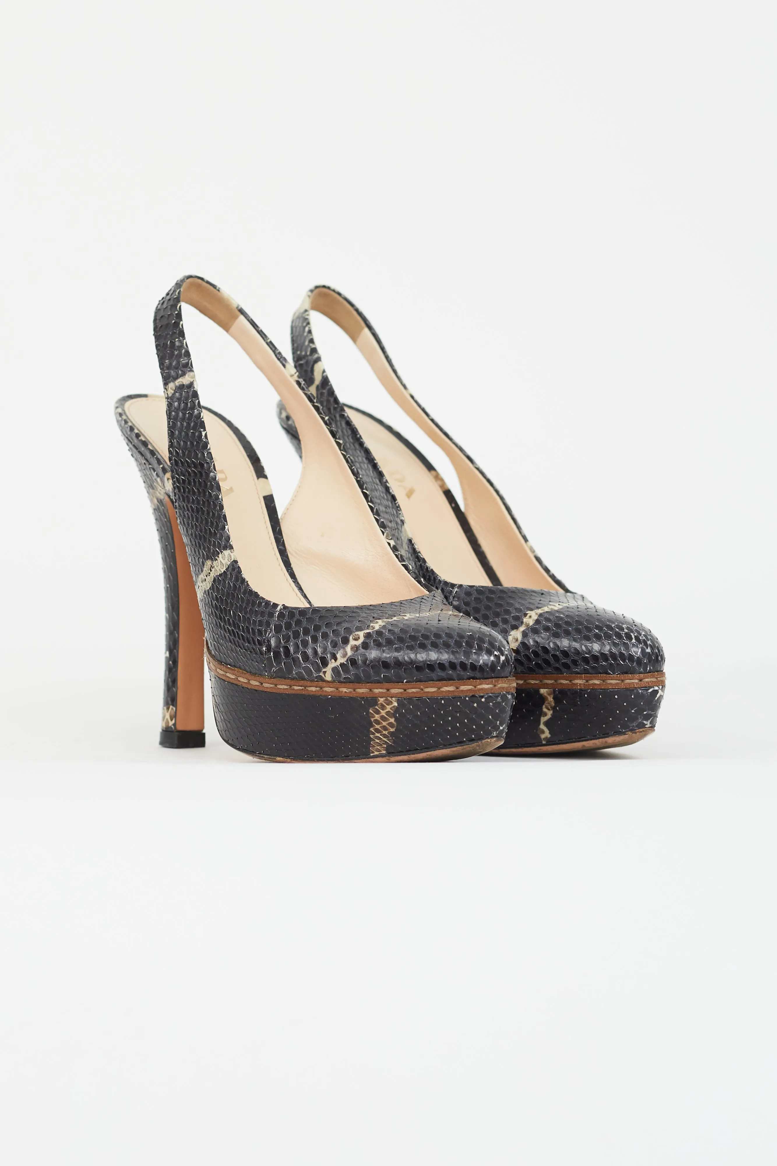 Black Texture Leather Slingback Pump