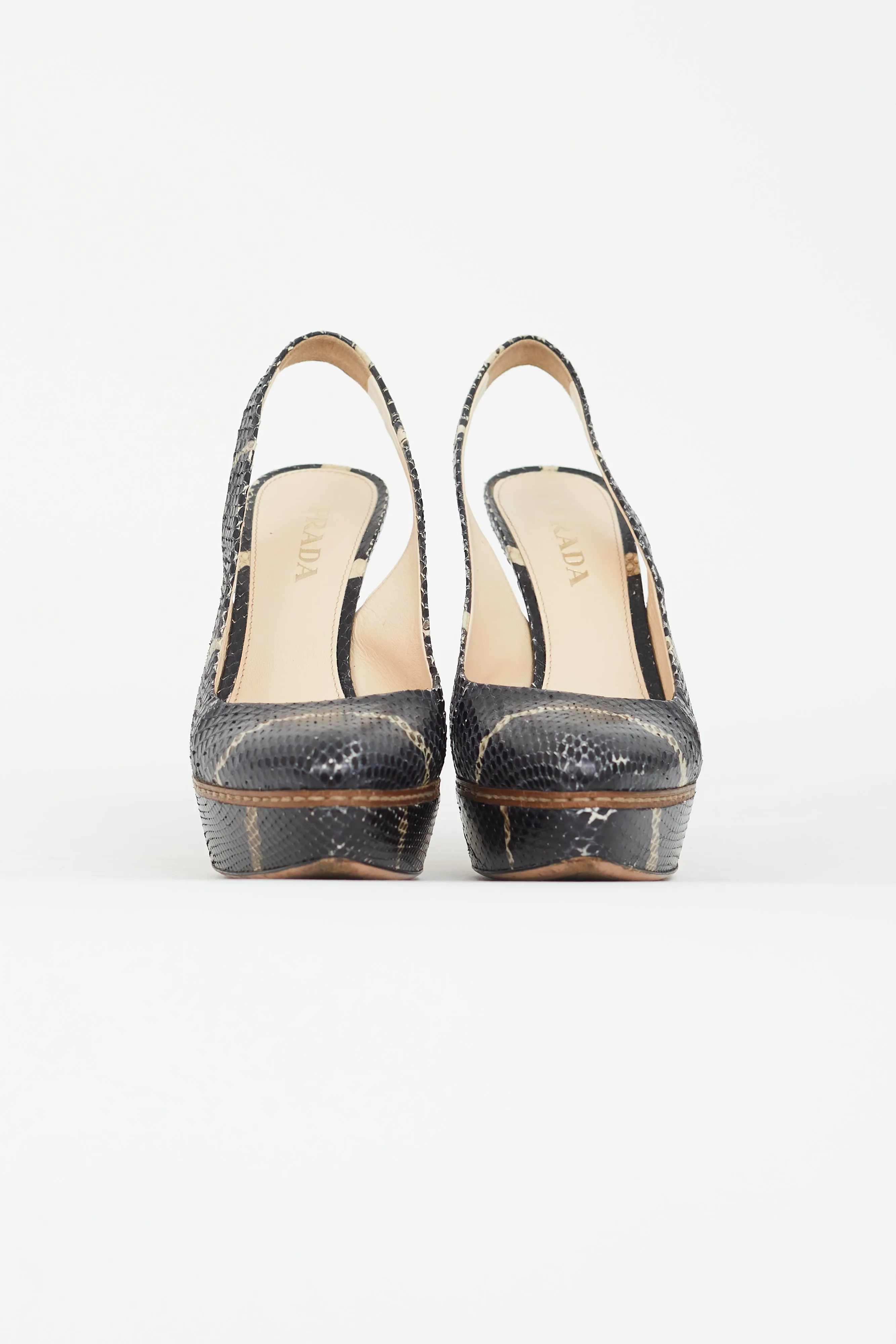 Black Texture Leather Slingback Pump