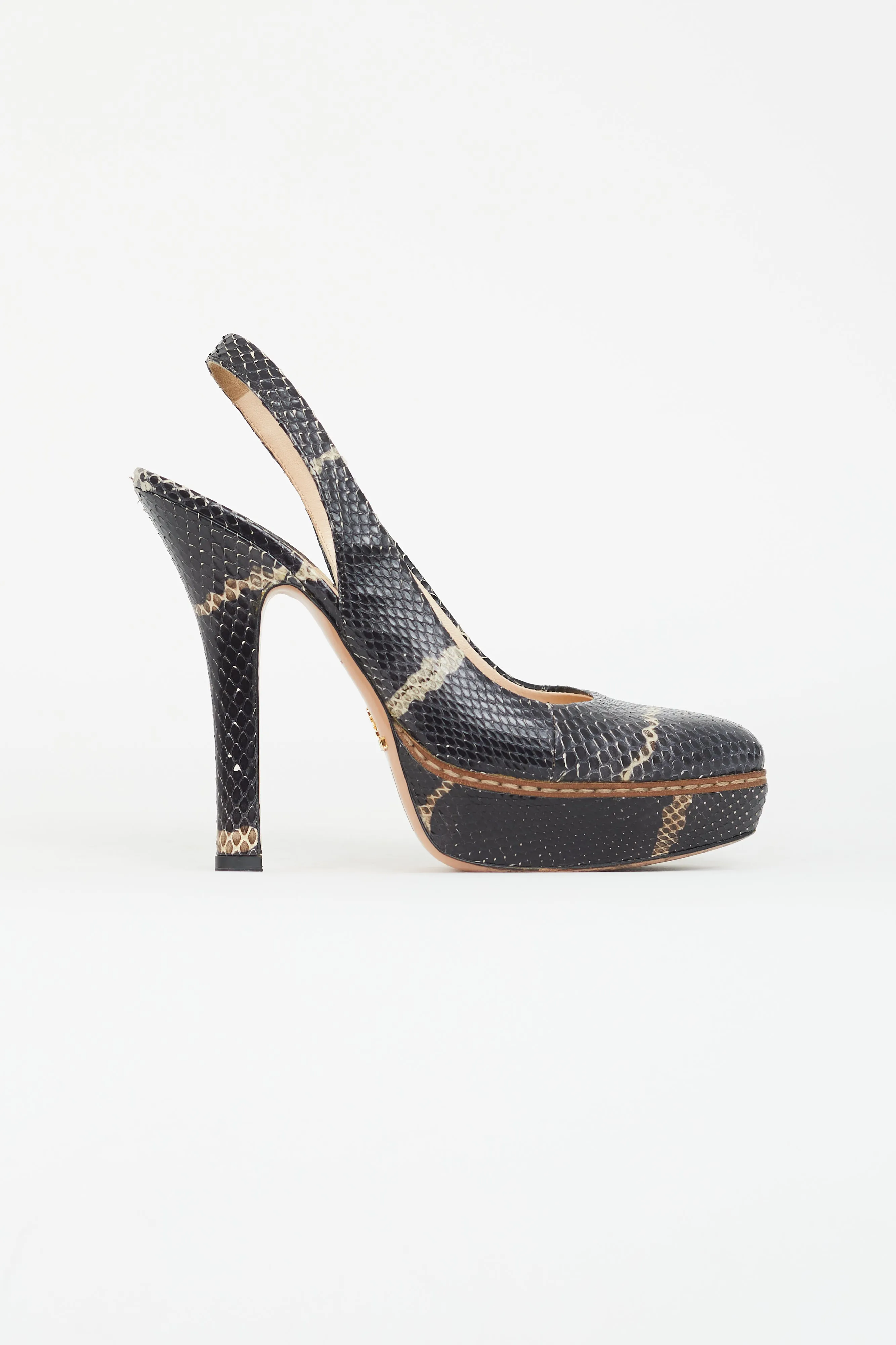 Black Texture Leather Slingback Pump