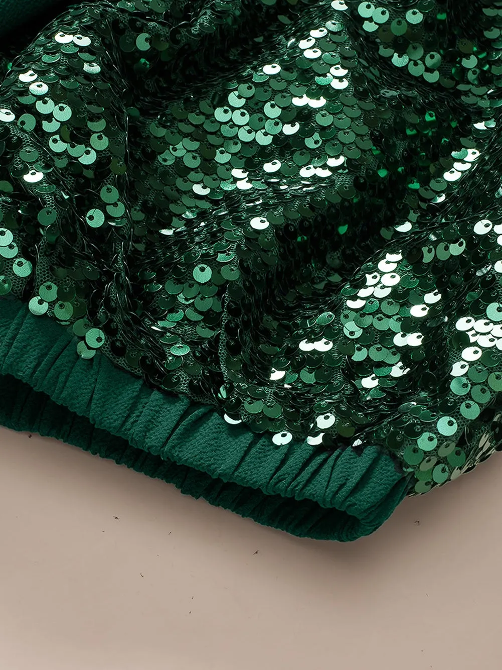 Blackish Green Plus Size Sequin Short Puff Sleeve Top