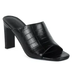Block Heel Slides in Black