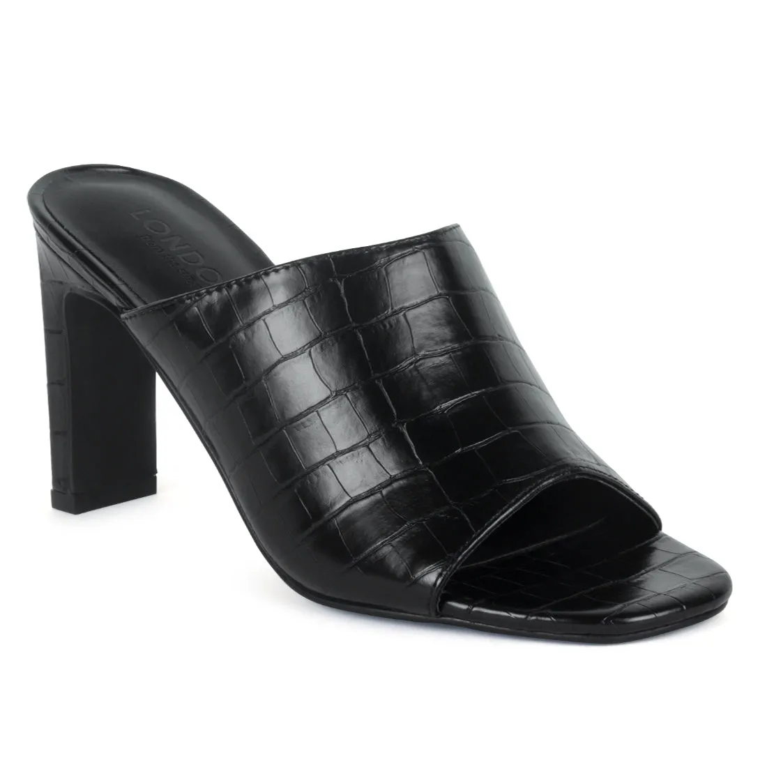 Block Heel Slides in Black