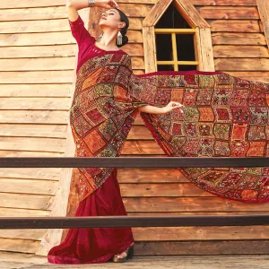 Blooming Pink Coloured Partywear Pure Georgette Floral Printed Saree With Fancy Lace Border