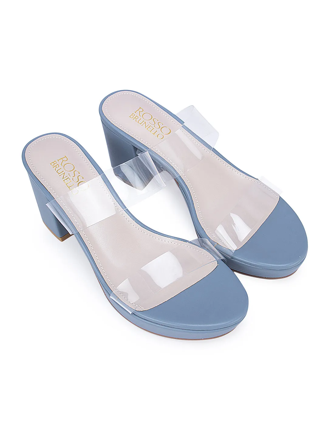 Blue Open Toe Platform Heels