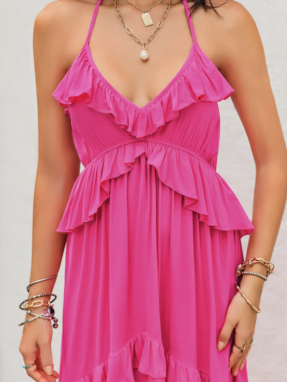 Blue Zone Planet |  Anna's Ruffled Halter Neck Sleeveless Maxi Dress