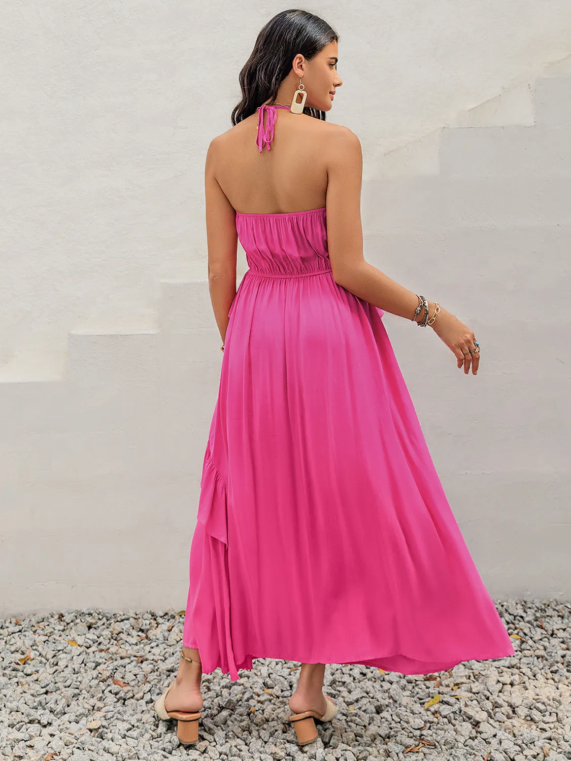 Blue Zone Planet |  Anna's Ruffled Halter Neck Sleeveless Maxi Dress