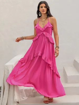 Blue Zone Planet |  Anna's Ruffled Halter Neck Sleeveless Maxi Dress