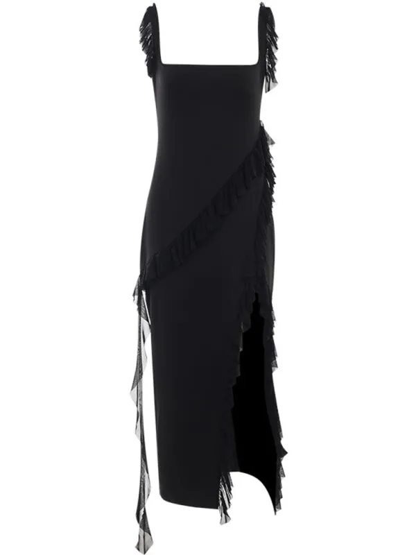 Blue Zone Planet |  Ava's High Slit Ruffle Bodycon Sling Floor-Length Dress