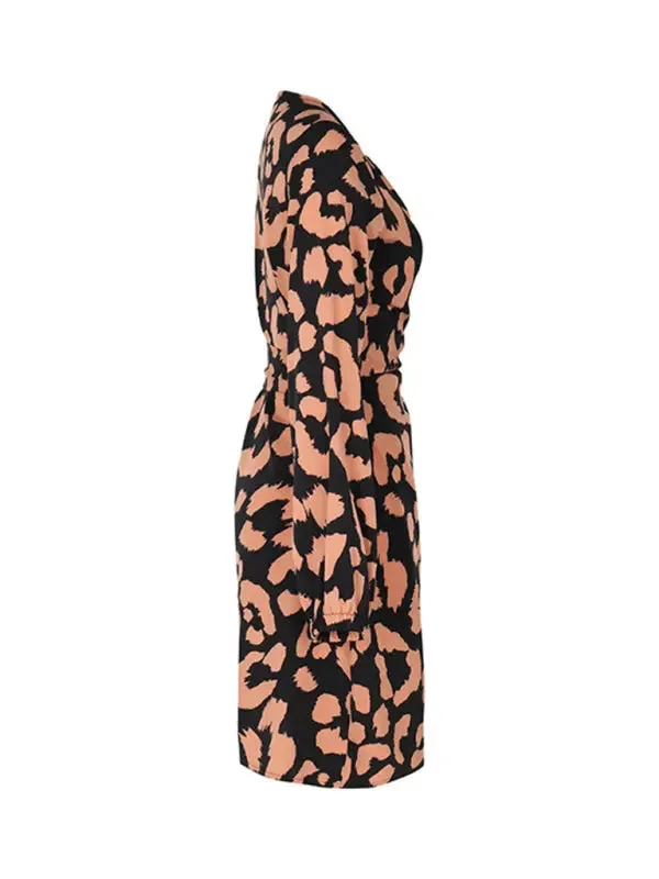 Blue Zone Planet |  Ava's Leopard Print Long Sleeve V-Neck Mini Dress
