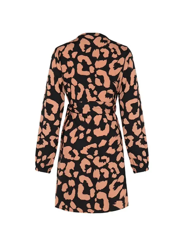 Blue Zone Planet |  Ava's Leopard Print Long Sleeve V-Neck Mini Dress