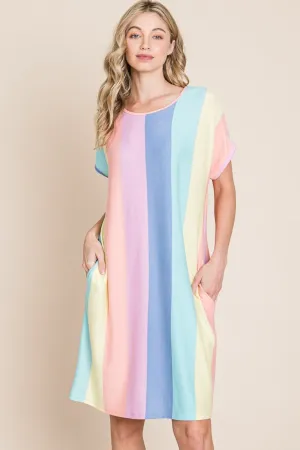 Blue Zone Planet |  BOMBOM Striped Short Sleeve Dress with Pockets