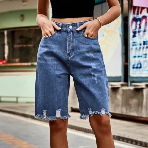 Blue Zone Planet |  Gaia's ripped raw edge fringed five point jean shorts