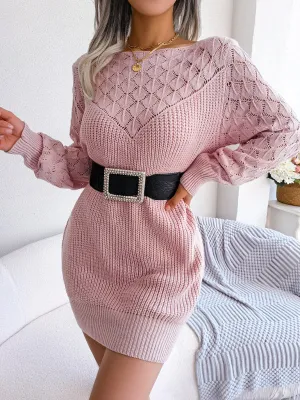 Blue Zone Planet |  Hollow Outer Neck Long Sleeve Pullover Mini Dress