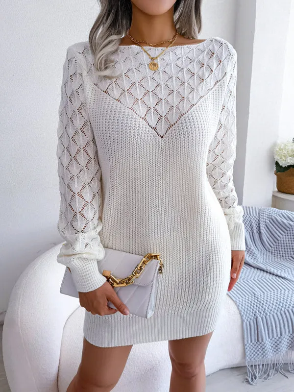 Blue Zone Planet |  Hollow Outer Neck Long Sleeve Pullover Mini Dress