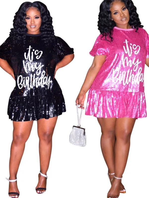 Blue Zone Planet |  It's My Birthday Sequin Mini Party Dress