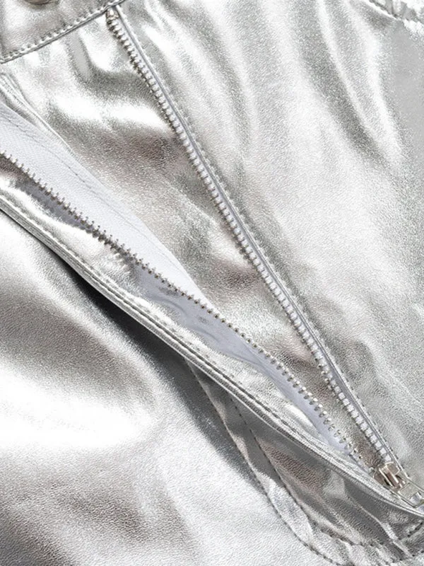 Blue Zone Planet |  Mia's Metallic Candy Color High Waist PU Leather Pants