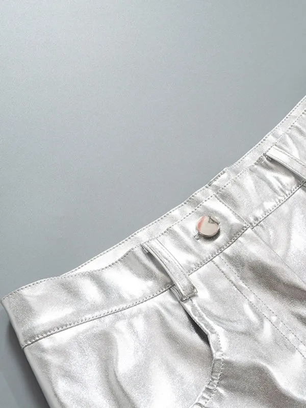 Blue Zone Planet |  Mia's Metallic Candy Color High Waist PU Leather Pants