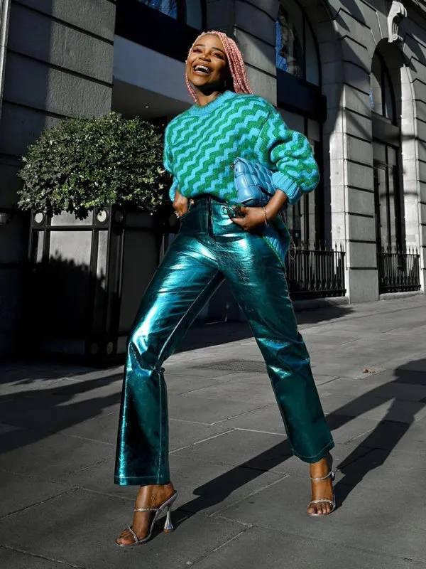 Blue Zone Planet |  Mia's Metallic Candy Color High Waist PU Leather Pants