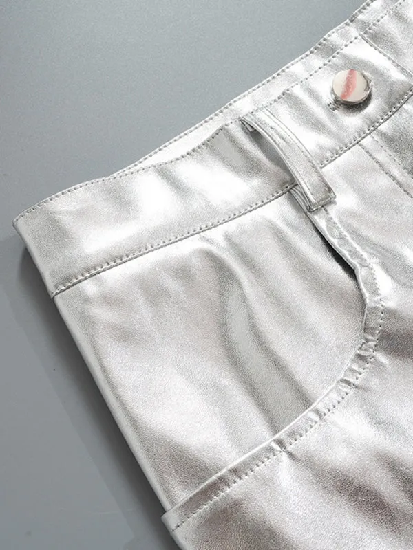 Blue Zone Planet |  Mia's Metallic Candy Color High Waist PU Leather Pants