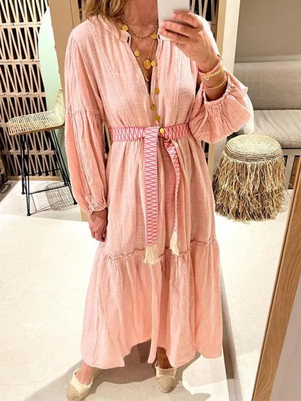 Bohemian Chic V-Neck Puff Sleeve Summer Dress for Effortless Elegance