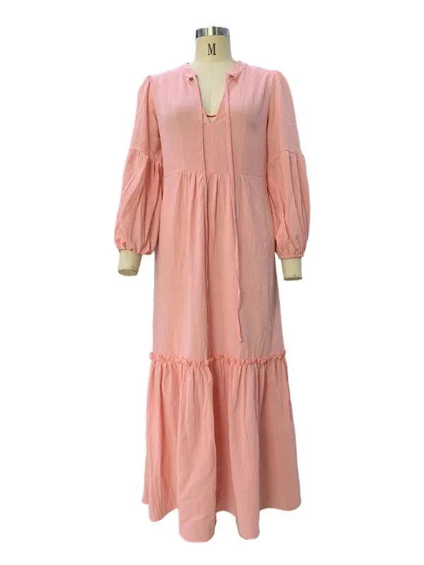 Bohemian Chic V-Neck Puff Sleeve Summer Dress for Effortless Elegance