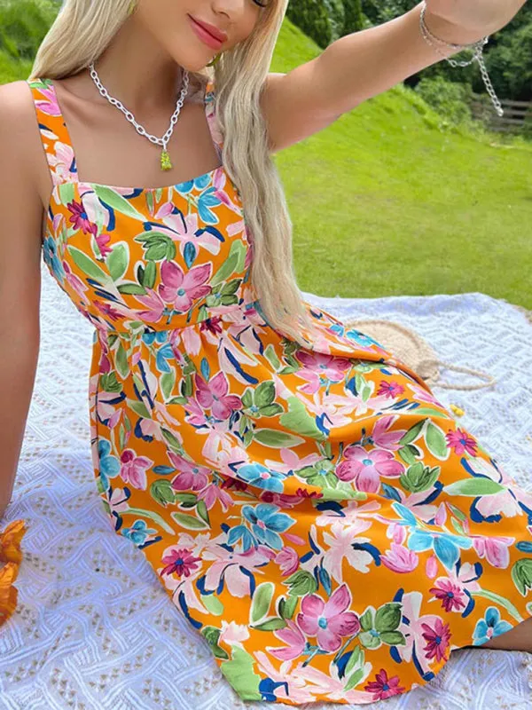 Boho Blossoms: Women's Floral Shirred Waistband Mini Dress