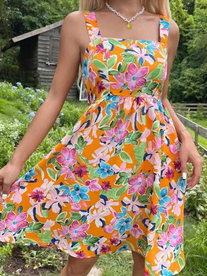 Boho Blossoms: Women's Floral Shirred Waistband Mini Dress