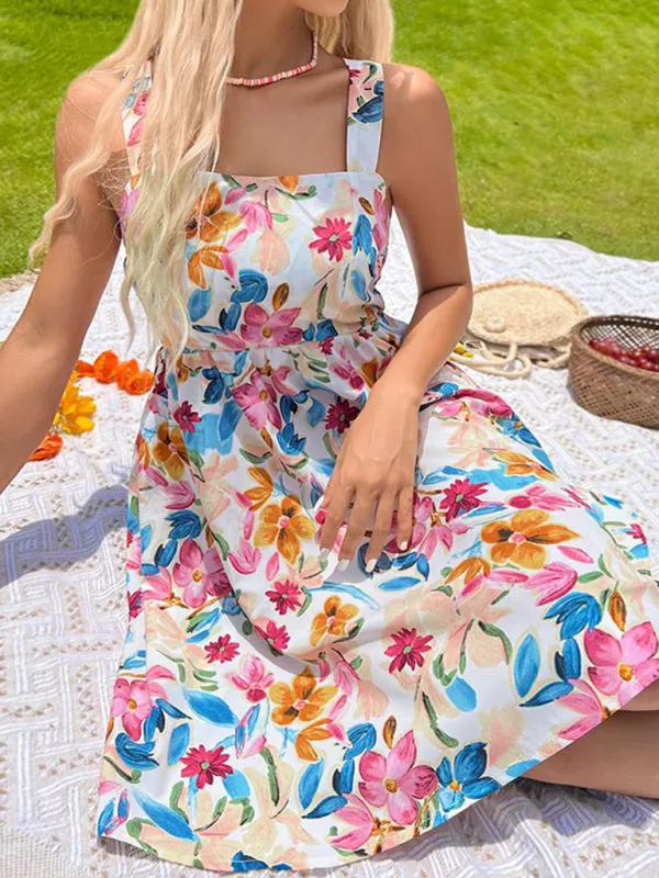 Boho Blossoms: Women's Floral Shirred Waistband Mini Dress