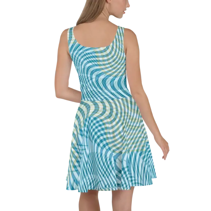Bold Blue and Yellow Striped Skater Dress