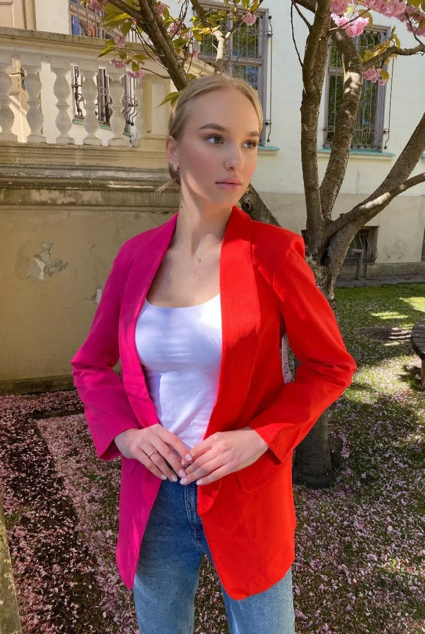 Bold Color Block Oversized Blazer in Orange & Pink