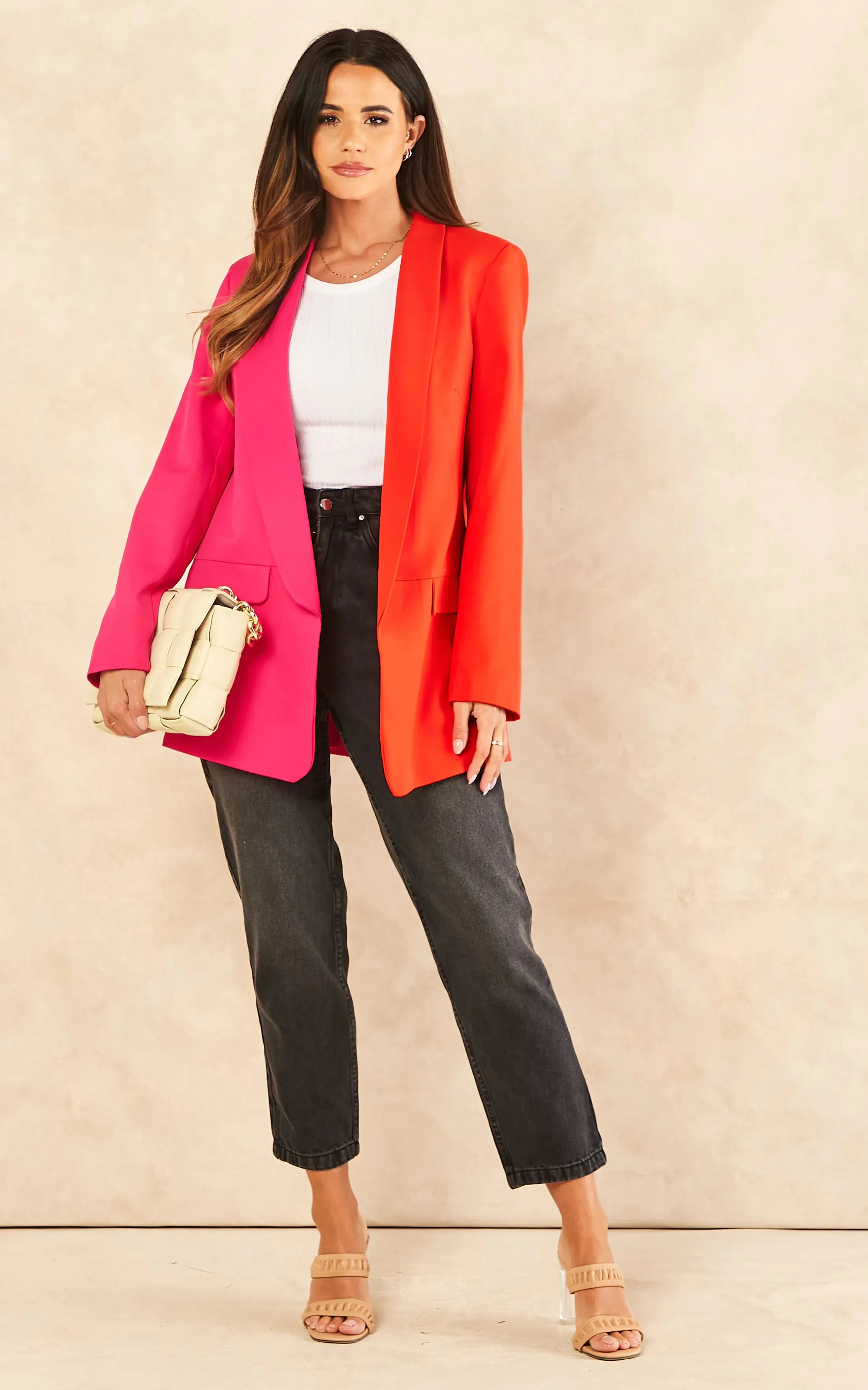 Bold Color Block Oversized Blazer in Orange & Pink