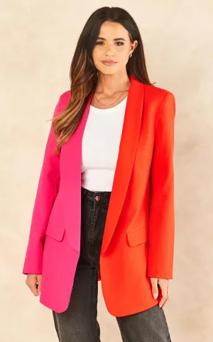 Bold Color Block Oversized Blazer in Orange & Pink
