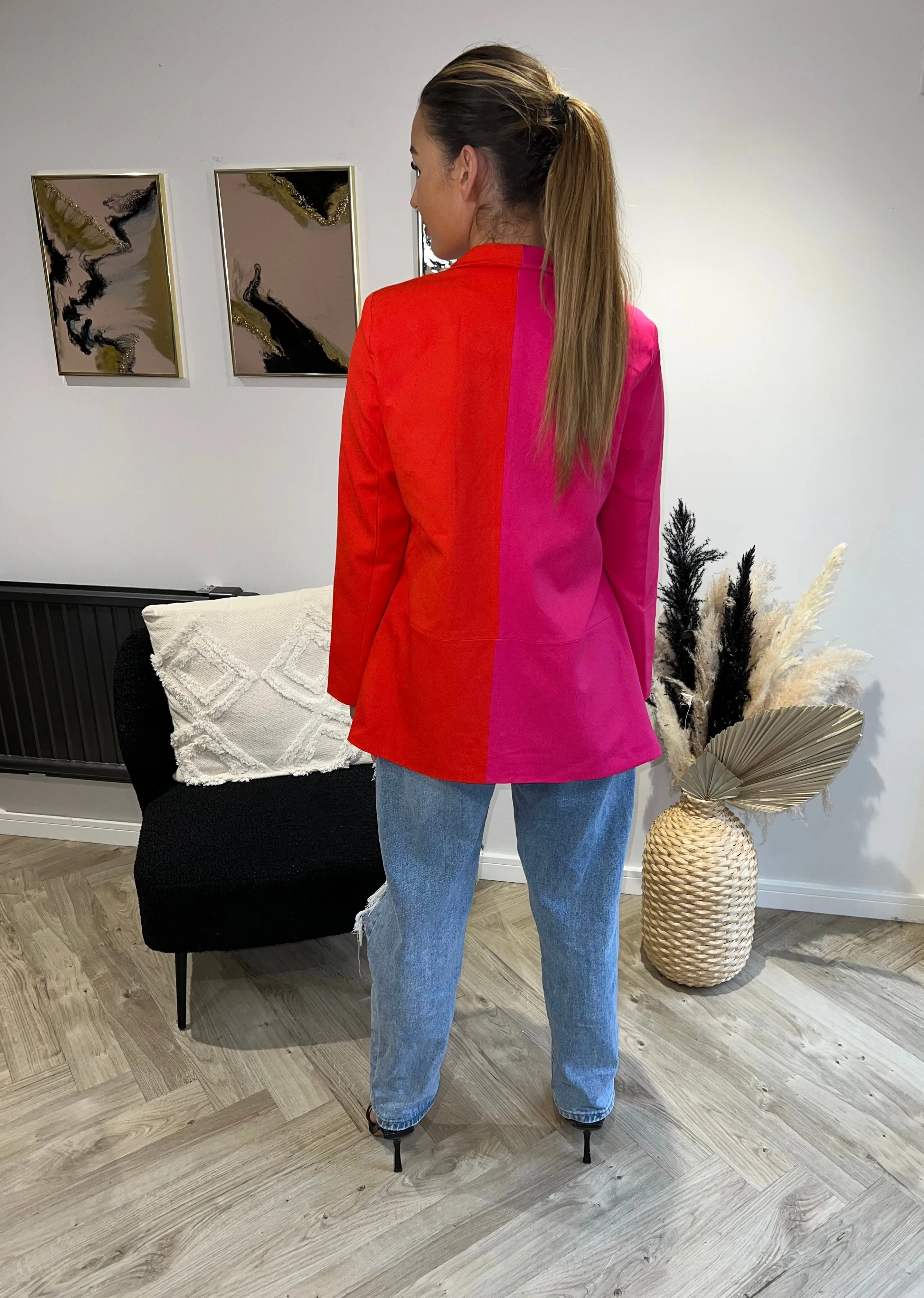 Bold Color Block Oversized Blazer in Orange & Pink